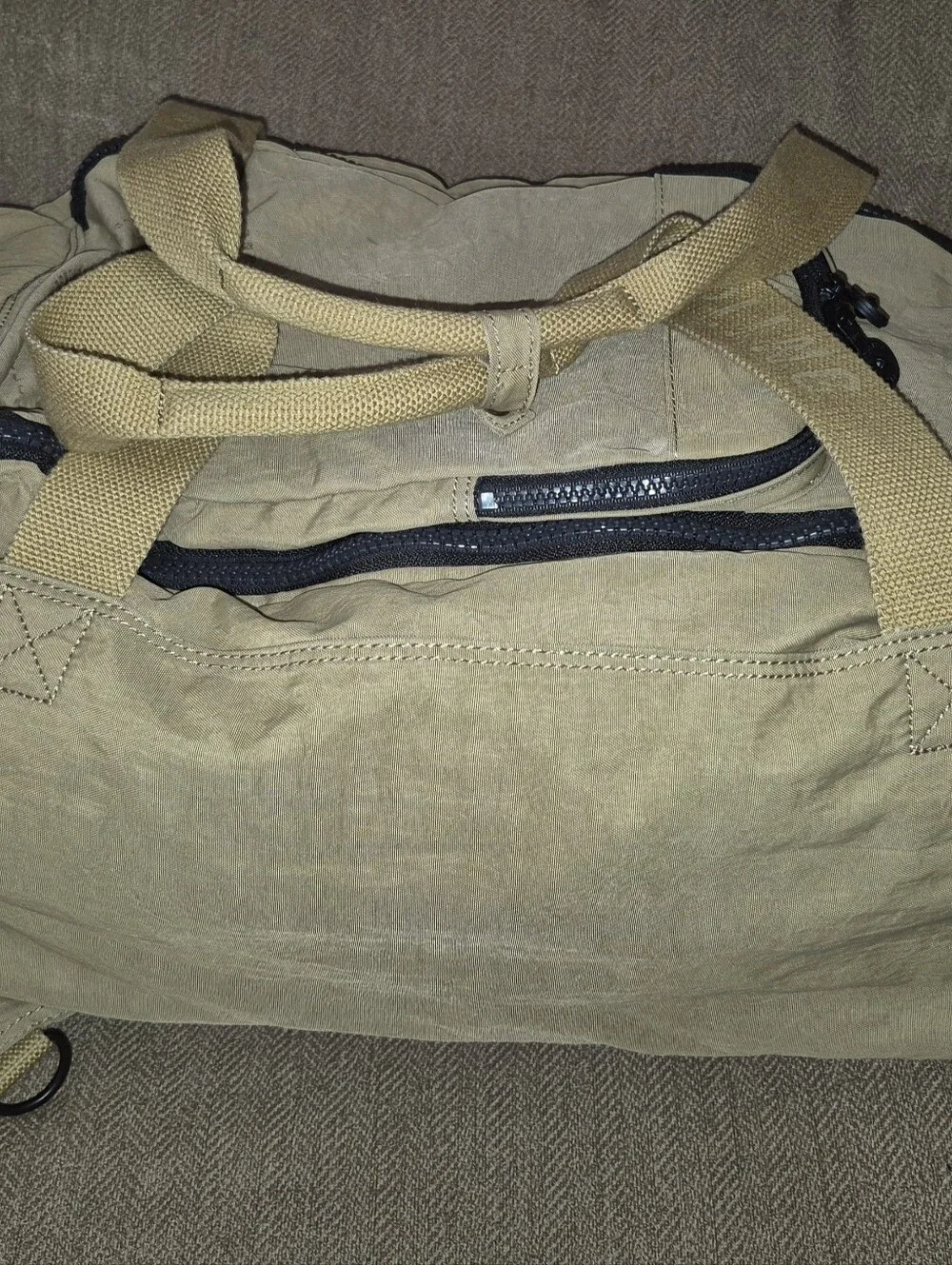 🔥RARE! Kipling Rolling Duffel Backpack Khaki Crinkled Nylon Travel Bag Large